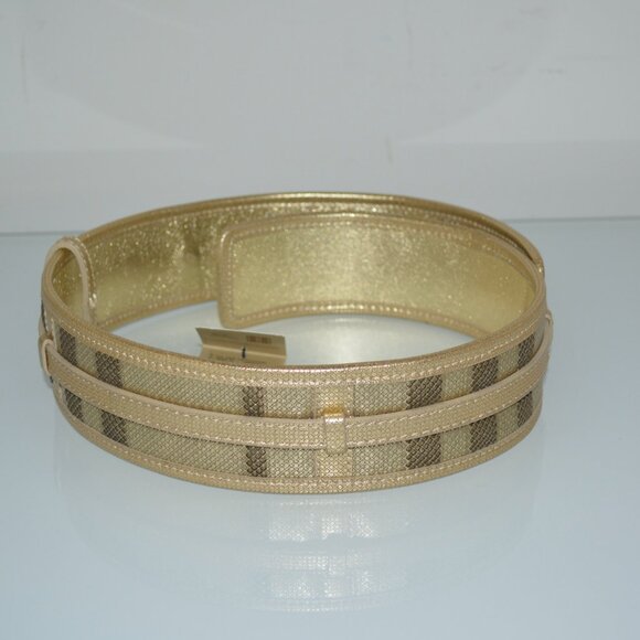 NWT BURBERRY METALLIC LIGHT GOLD WITH BURBERRY SIGNATURE CHECK - Picture 5 of 6